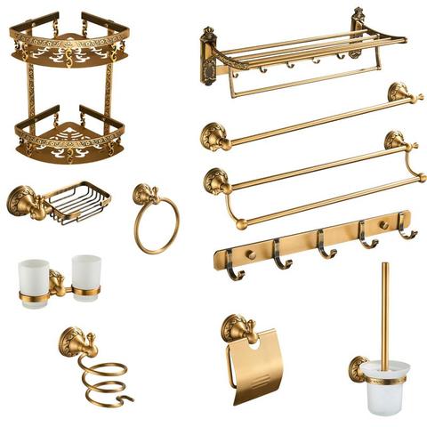 Antique Brass Bathroom Accessories Set Shelf Towel Bar Cup Holders Hairdryer Rack Tissue Holder Roll Paper Holder Soap Dish ► Photo 1/6