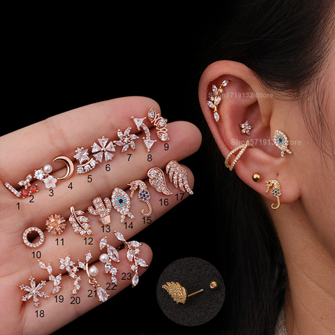 1Pc 20g Stainless Steel Helix Piercing Jewelry Fashion Animal Plant Cz Ear Lobe Tragus Daith Cartilage Screw Back Earring Stud ► Photo 1/6