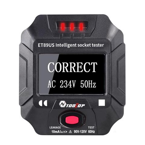 TOOLTOP ET89 Socket Detector Portable Digital Display Electric Socket Tester Voltage Frequency Wiring Tester RCD Test EU / US ► Photo 1/6