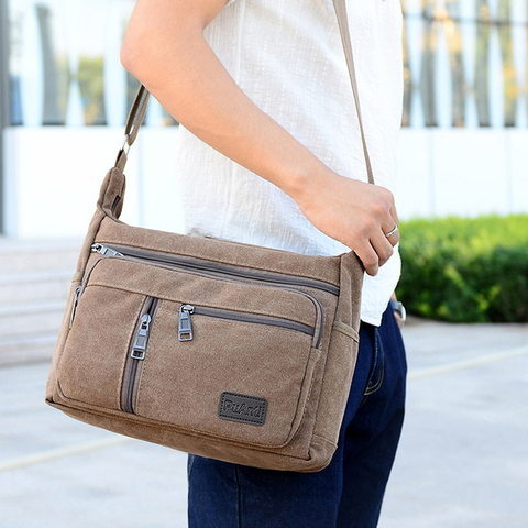Good Qualtiy Travel Bag Canvas Casual Shoulder Crossbody Outdoor Bags Mens Travel School Retro Zipper Shoulder Bag ► Photo 1/6