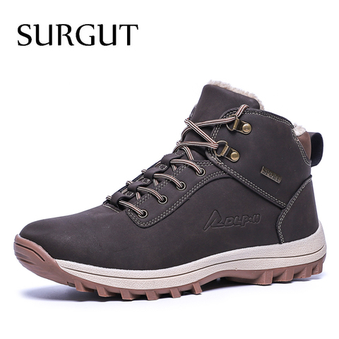 SURGUT  2022 Fashion Winter Snow Boots For Men Male Casual Shoes Adult Quality Rubber High Top Super Warm Plush Warm Ankle Boots ► Photo 1/6