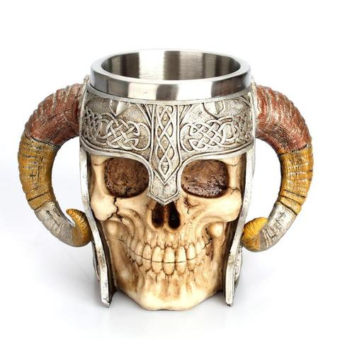 Stainless Steel Skull Mug Viking Drinking Cup Skeleton Resin Beer Stein Tankard Coffee Mug Tea Cup Halloween Gift Bar Drinkware ► Photo 1/6