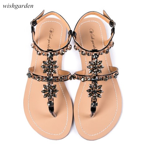 20 NEW Women's  Summer Diamond thong Sandals Beach shining crystal flip flops Shoes Casual Female boho T-strap Slipper Plus size ► Photo 1/6