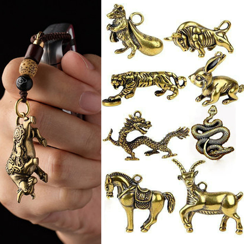 2022 12 Styles Bull Ornament Sculpture Copper Miniatures Figurines Zodiac Key Pendant Key Chain Desk DIY Home Decor Ornaments ► Photo 1/1