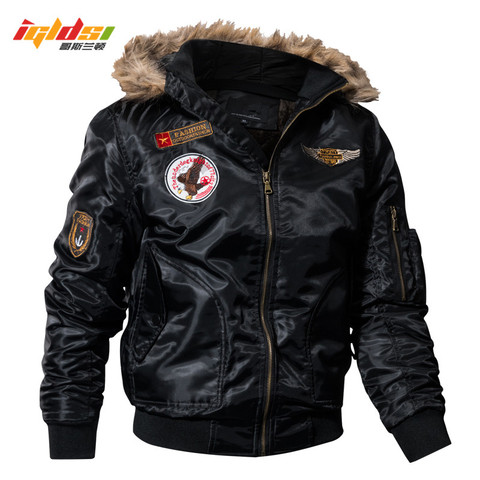 IGLDSI Men's Bomber Pilot Jacket Winter Parkas Army Military Motorcycle Jacket Cargo Outerwear Air Force Army Tactical coats 4XL ► Photo 1/6