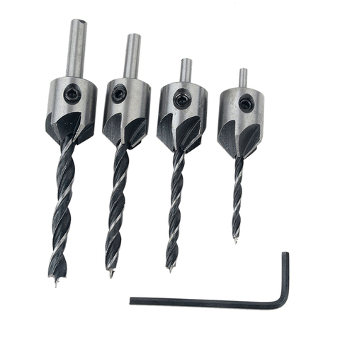 4pcs/set 3/4/5/6mm Wood Countersink Drill Set HCS 5 Flute Drill Bit Carpentry Reamer Woodworking Chamfer End Milling Wood Tool ► Photo 1/6