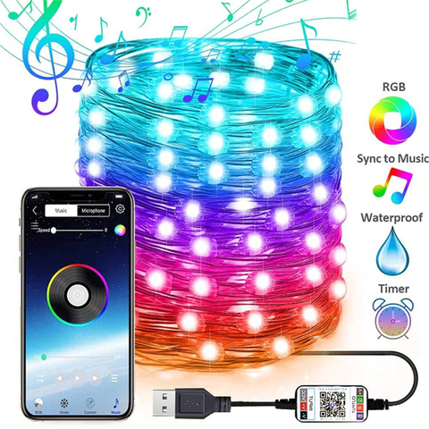 USB LED String Light Bluetooth App Control String Lights Lamp Waterproof Outdoor Fairy Lights for Christmas Tree Decoration ► Photo 1/6