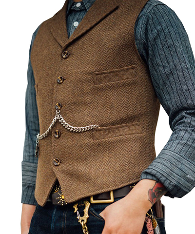 Business Mens Suit Vest Lapel V Neck Wool Herringbone Casual Brown Waistcoat Casual Formal Groomsman Jacket For Wedding ► Photo 1/6