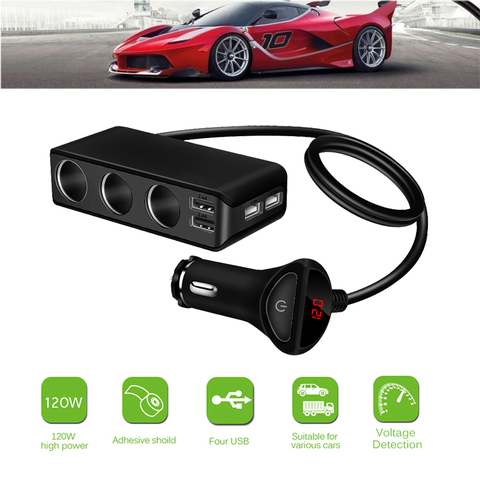 4 USB Port Car Charger 6.8A USB Charger Voltmeter with 3 Way Car