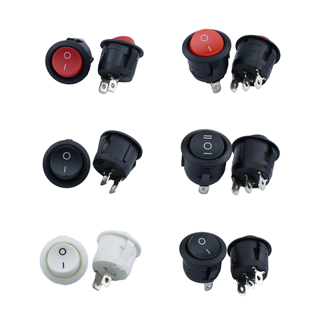 KCD1-2 22mm Diameter Small Round Boat Rocker Switches Black Mini Round Black White Red 2 Pin 3Pin ON-OFF Rocker Switch KCD1-105 ► Photo 1/6