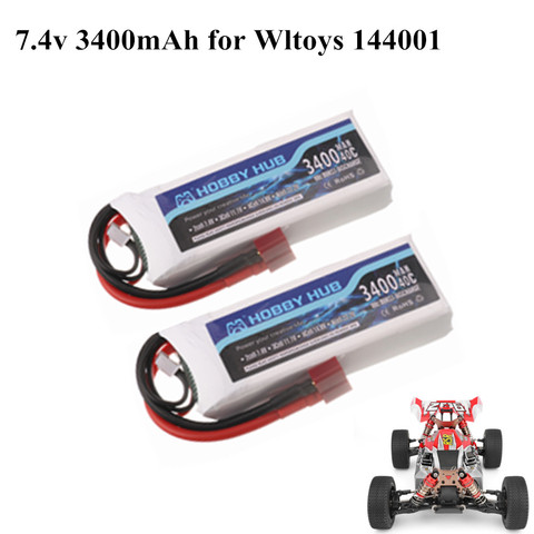 Original Battery For Wltoys 144001 car 2s 7.4 V 3400mAh Lipo battery T Plug for Wltoys 1/14 144001 RC car boat Parts 1-5PCS ► Photo 1/5