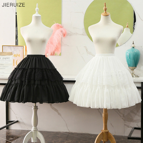 JIERUIZE Lolita Cosplay Petticoats White Black Chiffon Lace Short Ball Gown Crinoline Bridal Petticoats Underskirt ► Photo 1/4