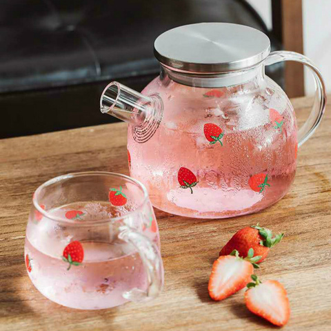 1L/1.8L Summer Big Transparent Borosilicate Glass Teapot Tea Pot Fruit TeaCups one set Kettle Office Drinkware glass Jug ► Photo 1/6