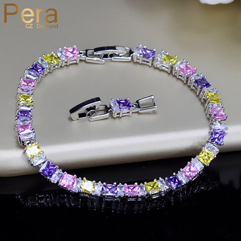 Pera Fashion 925 Sterling Silver Jewelry Multi Yellow Pink Purple Topaz Cubic Zirconia Stone Tennis Bracelets for Women B022 ► Photo 1/6