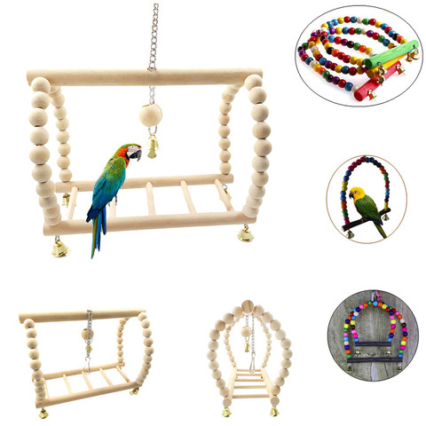 Parrots Toys Bird Swing Exercise Climbing Hanging Ladder Bridge Wooden Rainbow Pet Parrot Macaw Hammock Bird Toy With Bells ► Photo 1/6