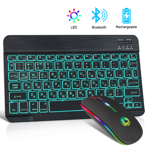 RGB Bluetooth Keyboard and Mouse Rechargeable Wireless Keyboard  Mouse Mini Russian Backlight Keyboard for Tablet ipad Laptop PC ► Photo 1/6