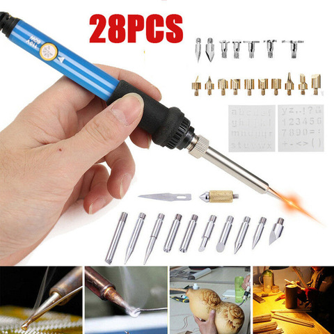 60W Adjustable Temperature Engraving Soldering Iron Set Pyrograph Head 28 PCs Set Heat Transfer Patch Tool Engraving Head ► Photo 1/5