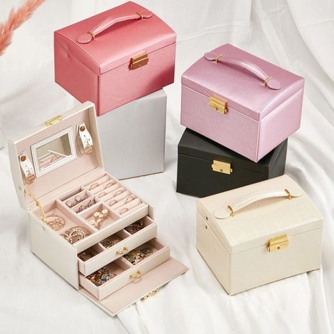 Jewelry Organizer Large Jewelry Box High Capacity Jewelry Casket Makeup Storage Makeup Organizer Leather Beauty Travel Box ► Photo 1/5