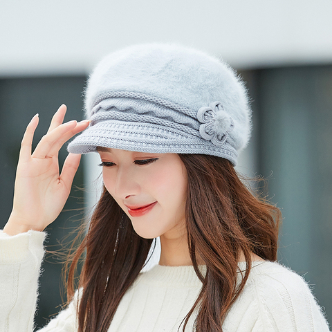 Hot Women Rabbit Fur Knitted Hats Casual Solid Color Autumn girls Winter Hat Female Bonnet Caps Boina Feminino ► Photo 1/5