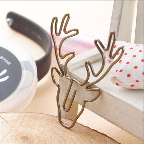 8pcs Retro Bronze Deer Head Cartoon Animal Metal Paper Clips Children's School Supplies Office Stationery (without Box) ► Photo 1/4