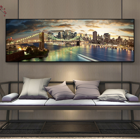 Night View of Brooklyn Bridge Landscape Canvas Paintings On the Wall Art Posters And Prints Modern New York City Canvas Picture ► Photo 1/6