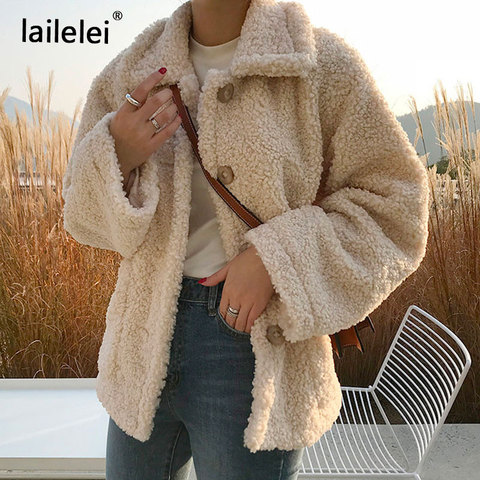 Faux Fur Thick Coat For Women 2022 Autumn Warm Soft Loose Fur Jacket Female Outerwear Button Plush Ladies Casual Winter Overcoat ► Photo 1/6