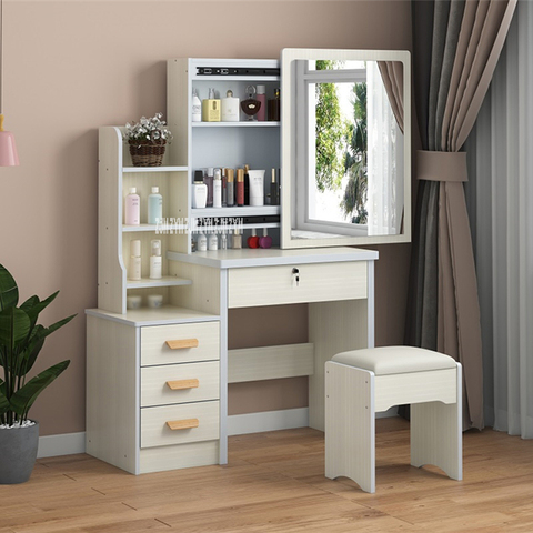 C918/C501 Simple Modern Dresser Household Bedroom Dressing Table Density Board Makeup T able With Mirror Drawer Lock Stool ► Photo 1/6