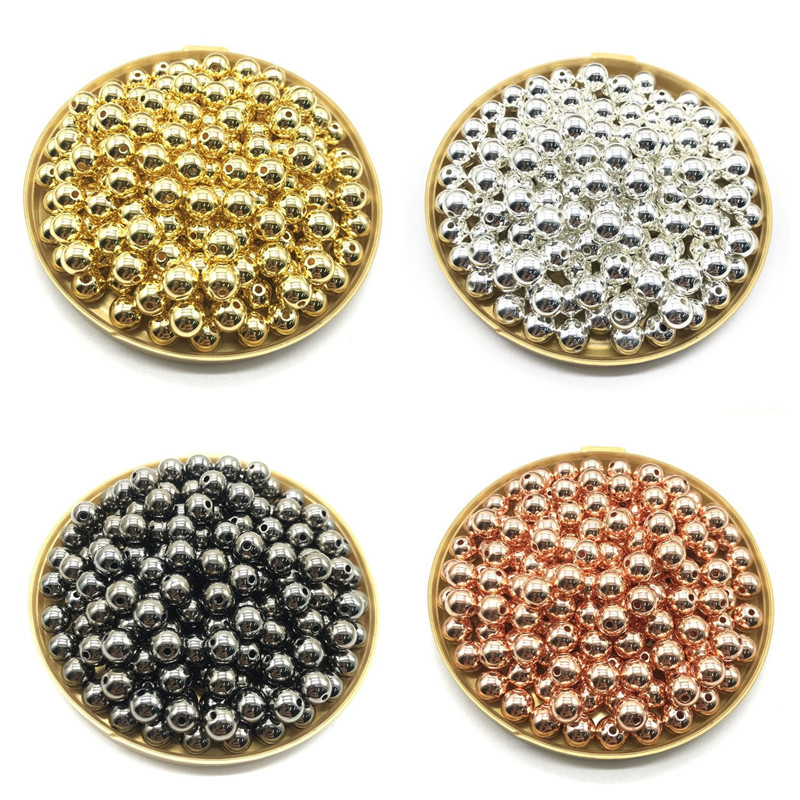 3/4/6/8/10/12mm Beads Gold Silver Plated Round Ball Spacer Seed CCB Jewelry Diy 