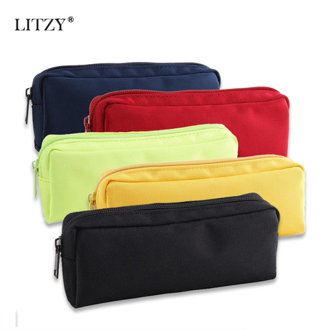 Concise Solid Color Black School Pencil Case For Girls Boys Canvas Pencil Case Cute Zipper Big Pencil Box Cosmetic Bag Supplies ► Photo 1/6