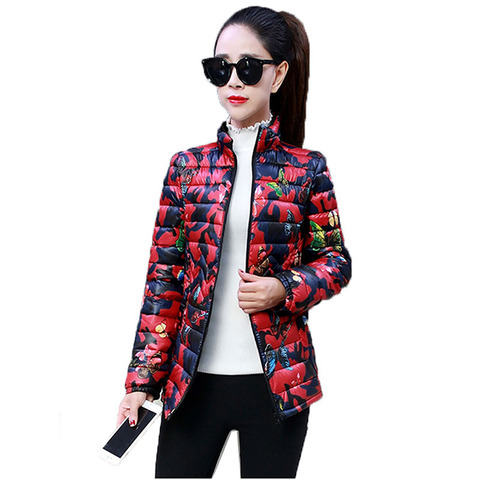 Women's Down Cotton Jacket Autumn winter Printing Large Size 6XL Light Thin Cotton Coat Female Outerwear Manteau Femme C117 ► Photo 1/6