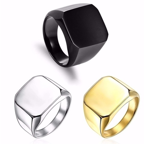 2022 Fashion men's 24k titanium steel domineering large seal ring male ring full smooth square solid ring ► Photo 1/6