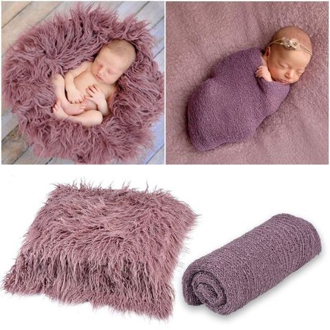 2pcs Newborn Photography Props Baby Blanket Swaddle Photography Wrap Shaggy Area Rug ► Photo 1/6