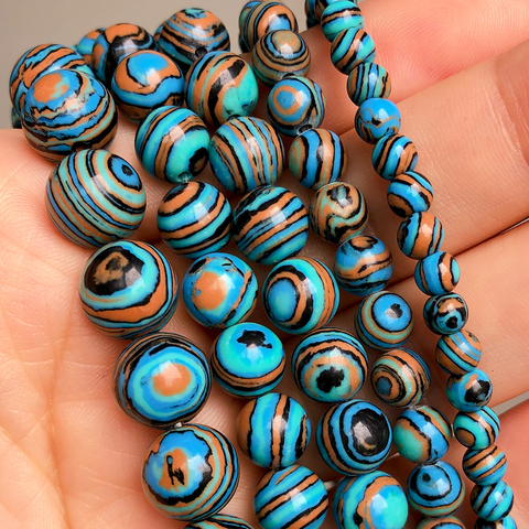 4 6 8 10mm Blue Malachite Round Stone Beads Loose Spacer Beads For Jewelry DIY Making Bracelet Earrings Accessories 15''Inches ► Photo 1/6