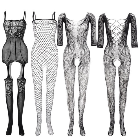 New crotchless lingerie bodysuit open crotch sexy costumes fishnet bodysuit sex romantic acessories plaid bodystocking body suit ► Photo 1/6