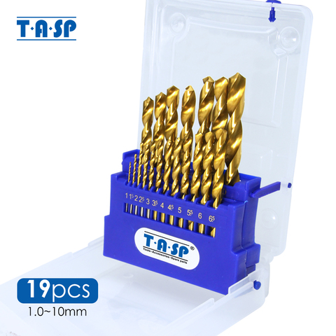 TASP 19pcs HSS Drill Bit Set for Metal & Wood 1.0~10mm Titanium Coated  with Storage Box Power Tools Accessories ► Photo 1/6