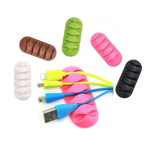 Desktop phone Cable Winder Earphone clip Charger Organizer Management Wire Cord fixer Silicone Holder 5 slot Strip ► Photo 1/6
