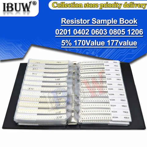 4250PCS 8500PCS 8850PCS 0201 0402 0603 0805 1206 Resistor Sample Book ibuw 5% SMD Assorted Kit 10K 100K 1K 1R 100R 220R ► Photo 1/6