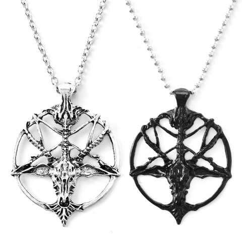 Fashion Vintage Women Men Pentagram Pan God Skull Goat Head Pendant Chain Necklace Jewelry ► Photo 1/6