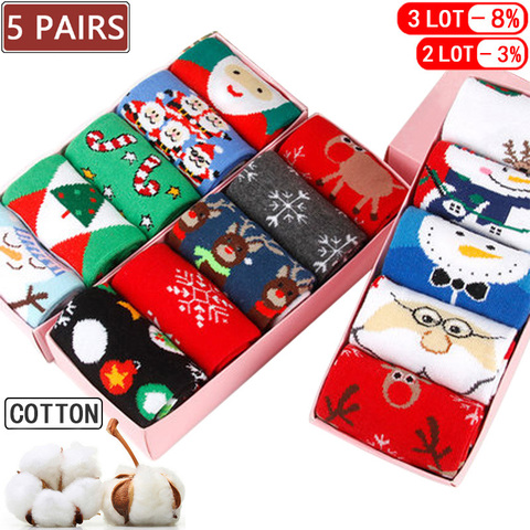5 Pairs Men/Women Cotton Cartoon Christmas Socks Cute Santa Claus Elk Snow Funny Sock Happy Winter New Year Socks Christmas Gift ► Photo 1/6