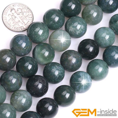 Natural Stone Green Moss Agates Round Bead For Jewelry Making Strand 15