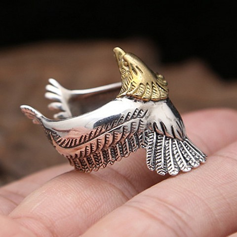 New S925 pure silver jewelry Thai silver domineering golden eagle head personalized flying eagle ring solid 925 silver man ring ► Photo 1/6