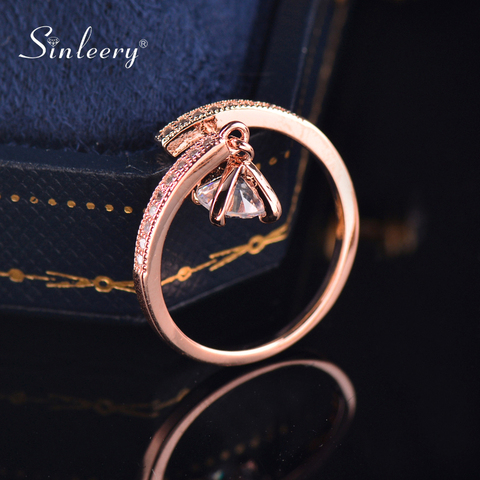 SINLEERY Korean Fashion Ring Adjustable Size Cubic Zircon Crystal Pendant Finger Rings For Women Girl Jz421 SSB ► Photo 1/6