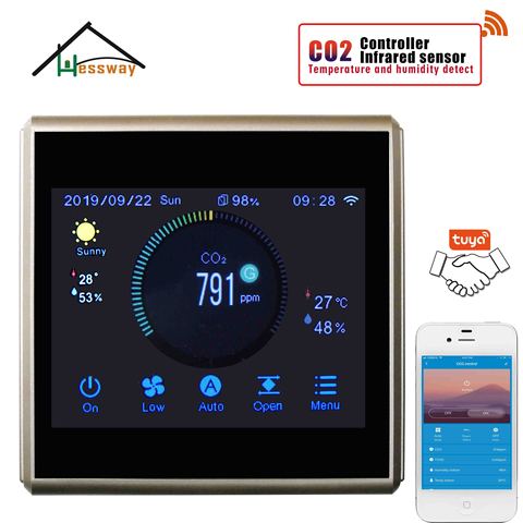 HESSWAY TUYA APP fan valve regulator air quality monitor wifi co2 detector for Color touch menu control ► Photo 1/1