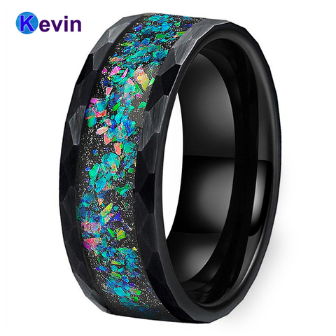 Black Tungsten Wedding Ring Multi Facet Wedding Band For Men Women With Galaxy Series Opal Inlay Flat Band Width 8MM Comfort Fit ► Photo 1/6