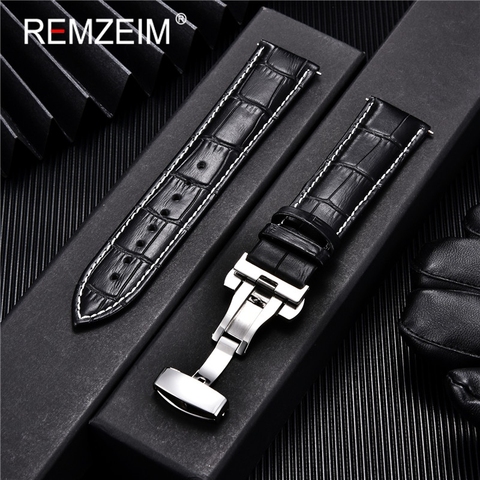 Genuine Leather Watchband Calfskin Men Women Replace Watch Band 18mm 20mm 22mm 24mm With Butterfly Buckle Watch Strap ► Photo 1/6