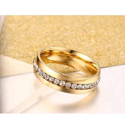 Vnox Classic gold color crystal wedding ring for women 6mm stainless steel engagement female finger Jewelry ► Photo 1/6