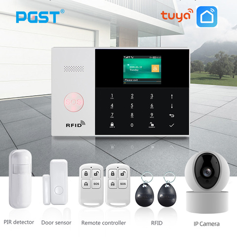 PGST PG105 TUYA GSM Alarm System with WiFi IP Camera Smoke Detector RFID Home Burglar Security Alarm Smart Home Kit ► Photo 1/6