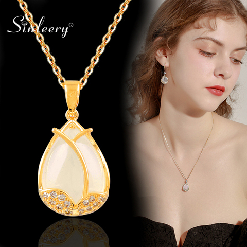 SINLEERY Charm Opal Tulip Flower Pendant Necklace For Women Gold Color Chain Fashion Jewelry Accessories XL782 SSO ► Photo 1/6