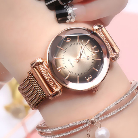 Rose Red Luxury Women watch Magnet Buckle Geometric Roman Numeral Quartz movement Watch Fashion Ladies watches relogio feminino ► Photo 1/6