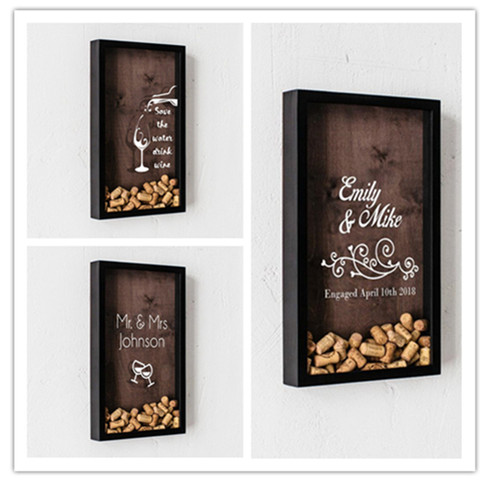 customize wine cork Wedding Decoration engagement Shadow Box Rustic Sweet bridal shower Guest Drop box frame alternative wooden ► Photo 1/6